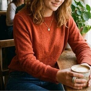 J. Crew Teddie Sweater – Rust Orange Cotton-Merino Wool Blend (Size XL)